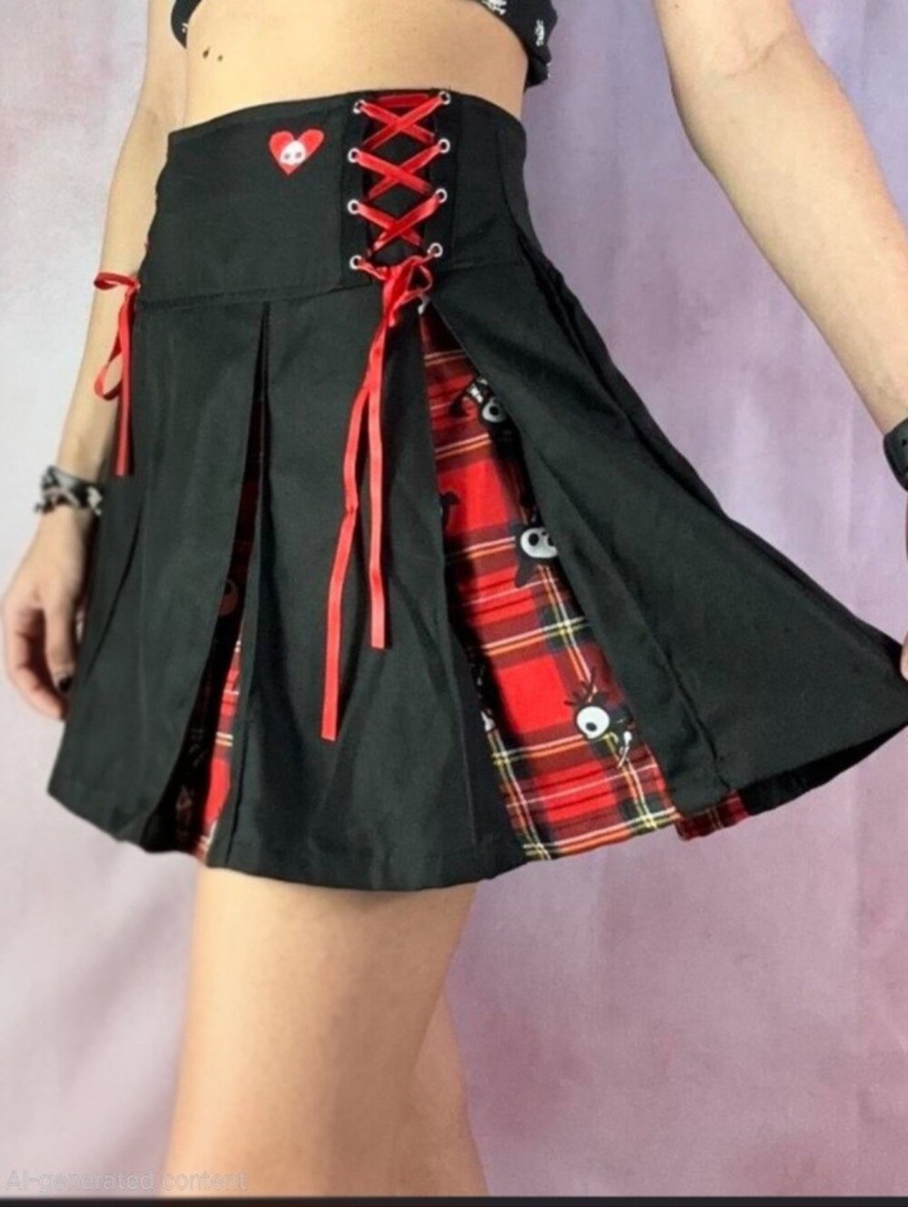 Rare Skelanimals x Hot Topic Plaid Contrast Pleated Skirt Size S